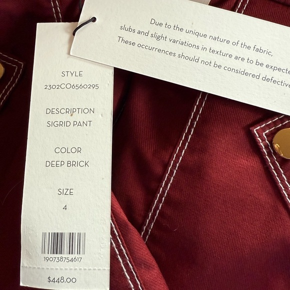 NWT Veronica Beard PantS Sigrid Topstitched Cotton Stretch Twill Pant DEEP BRICK - Picture 10 of 11